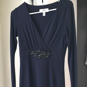 Navy blue dress with beaded/jewel waist detail